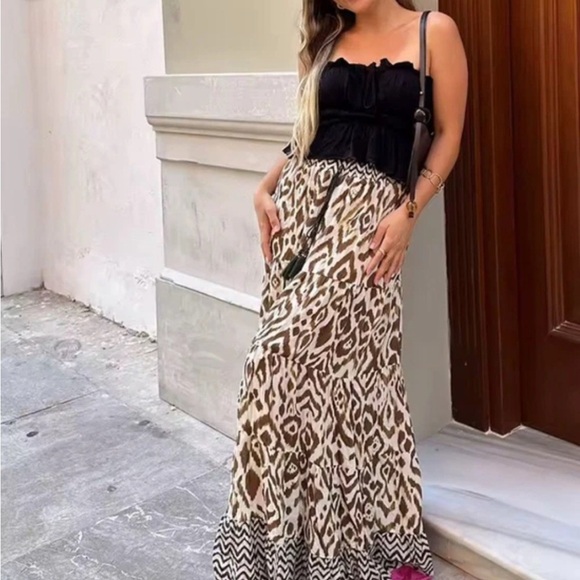 Zara Women's Brown Patterned Maxi Skirt - Picture 3 of 9